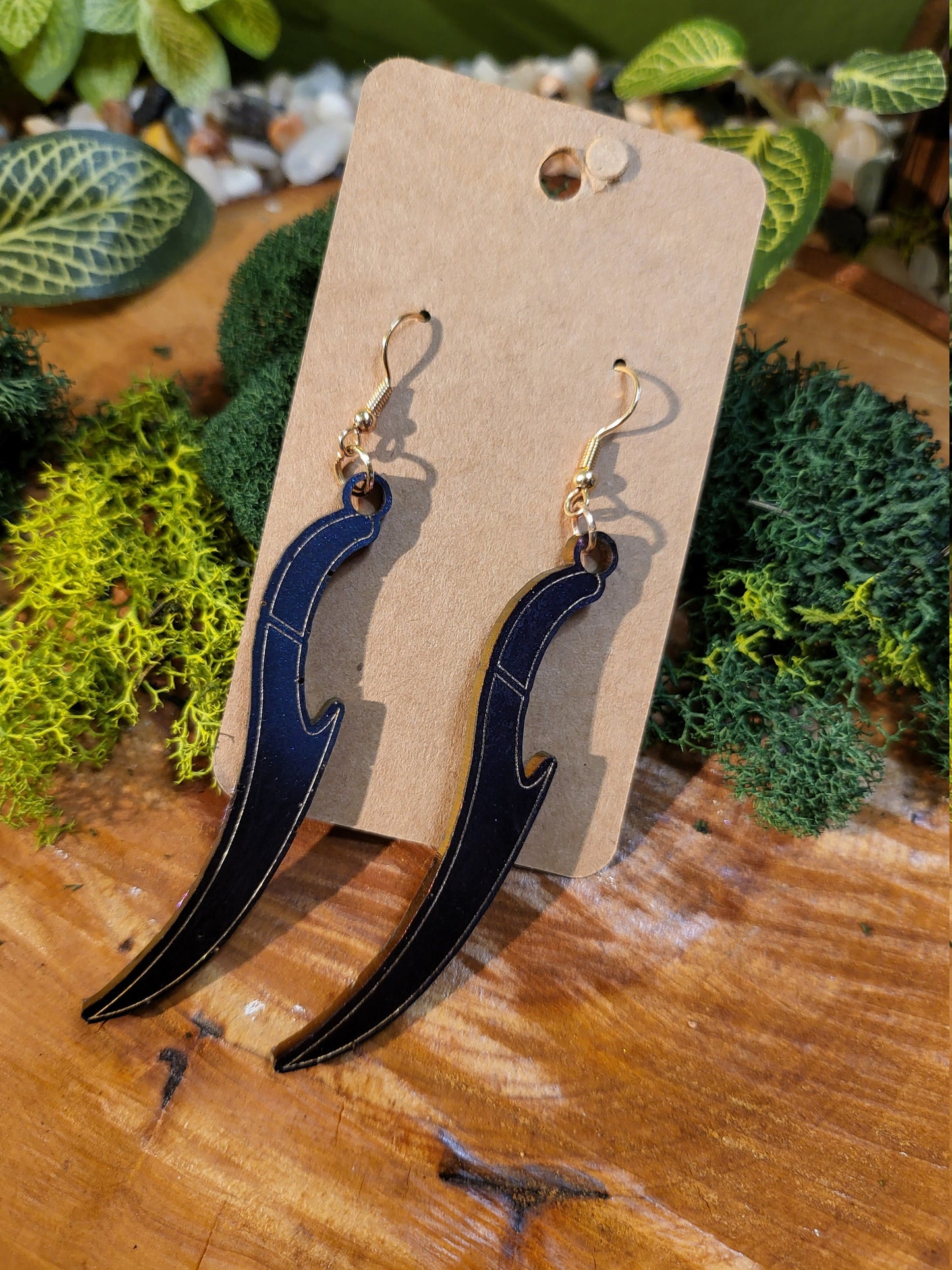 Blue Sword Dangle Earrings