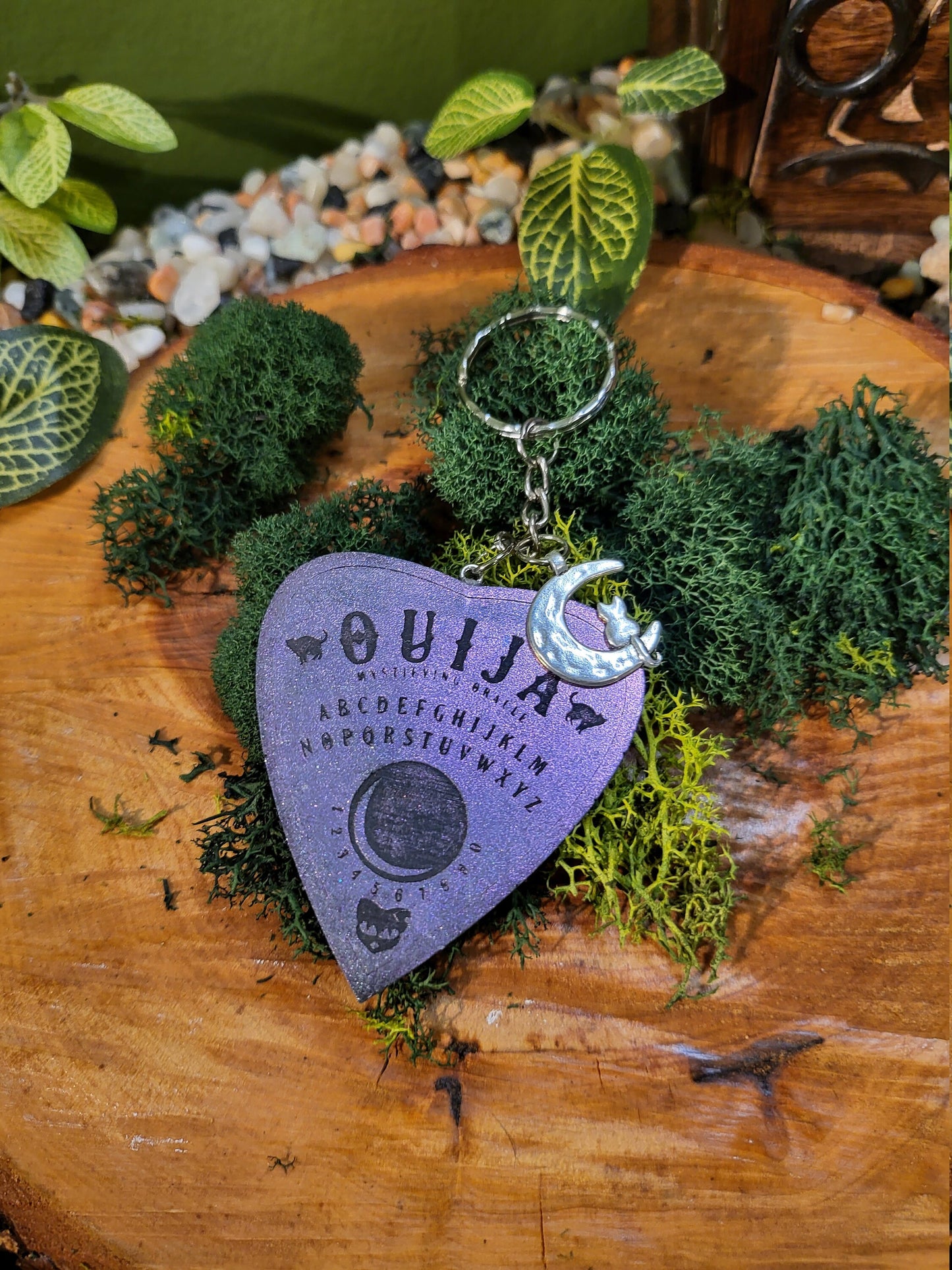 Ouija Planchette - Pink Cat and Crescent Moon Charm