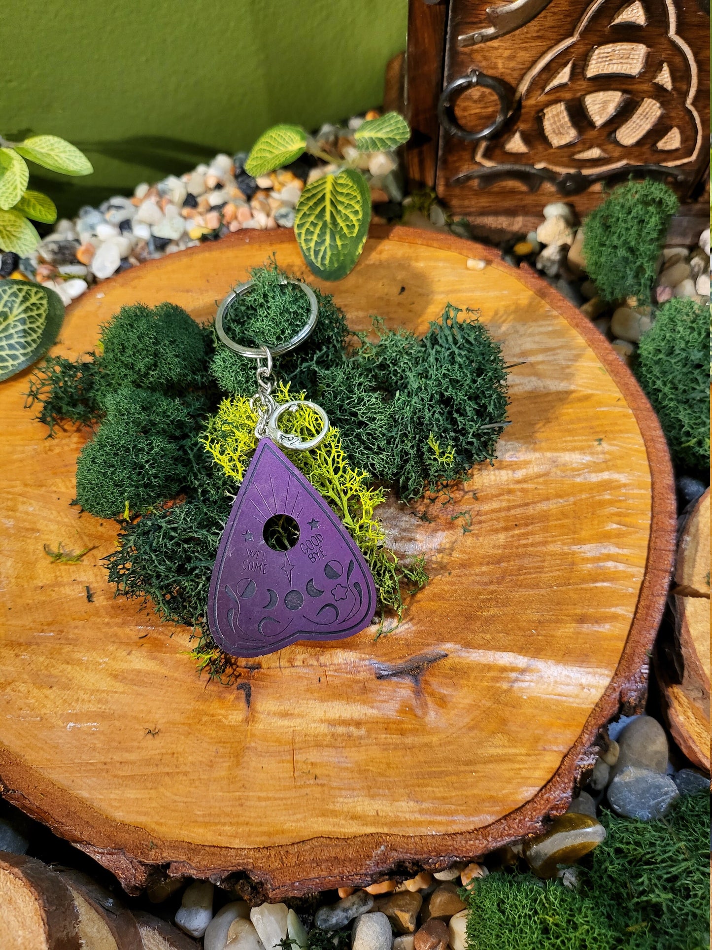 Ouija Planchette - Purple Moon Phase and Crescent Moon Charm