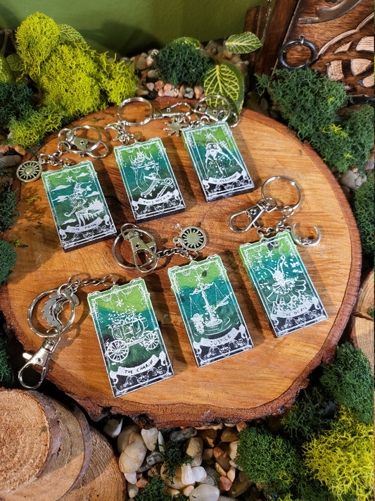 Green and Black Geode Mini Tarot Card Keychains