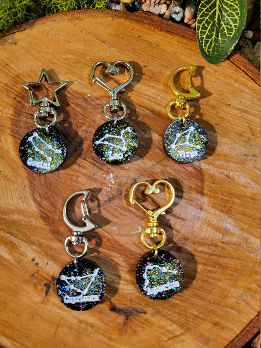 Black Galaxy Astrological Keychains with Charms