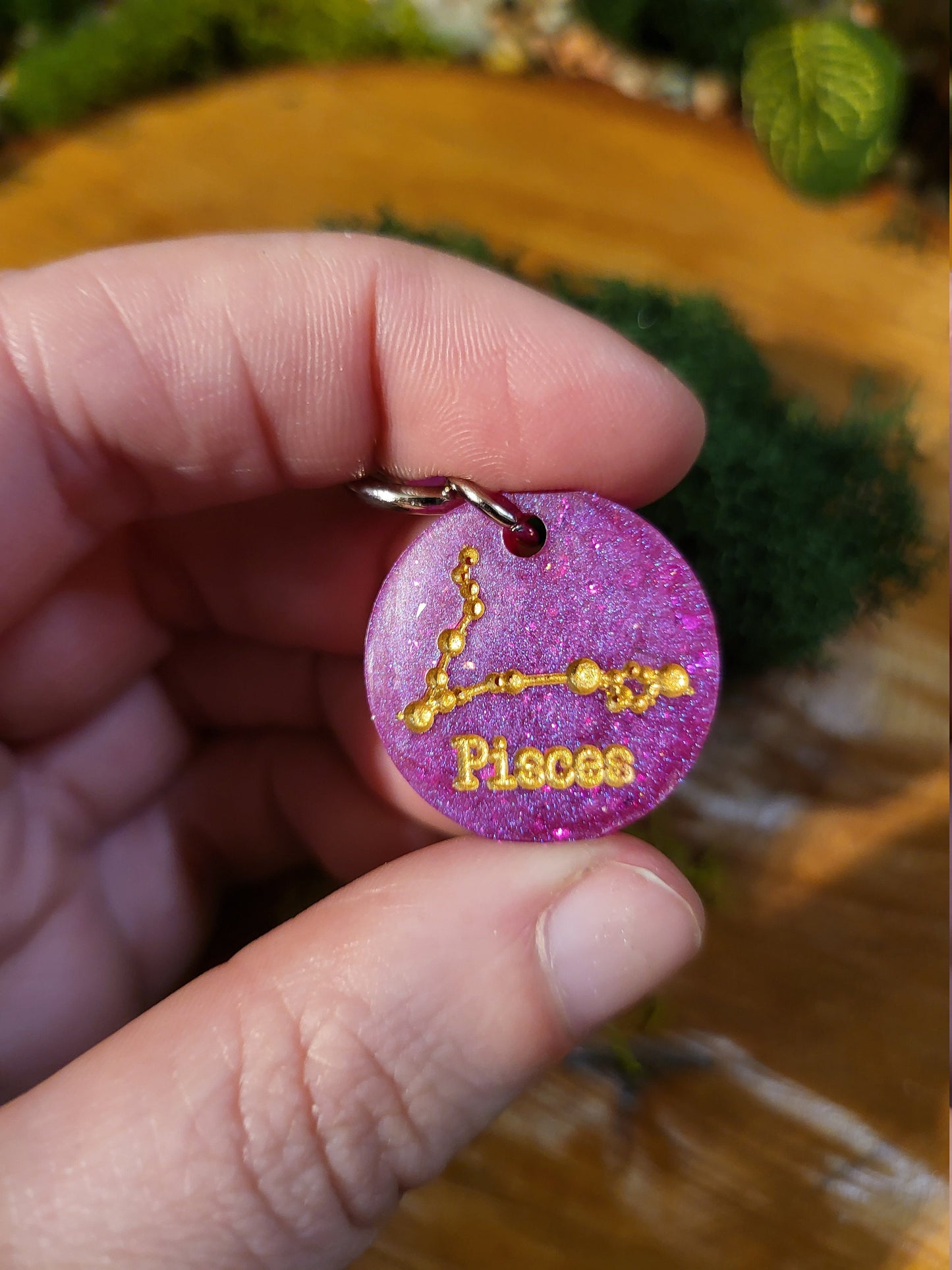 Hot Pink and Gold Astrological Keychains with Charms