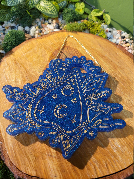 Blue and Gold Floral Planchette Wall Hanging