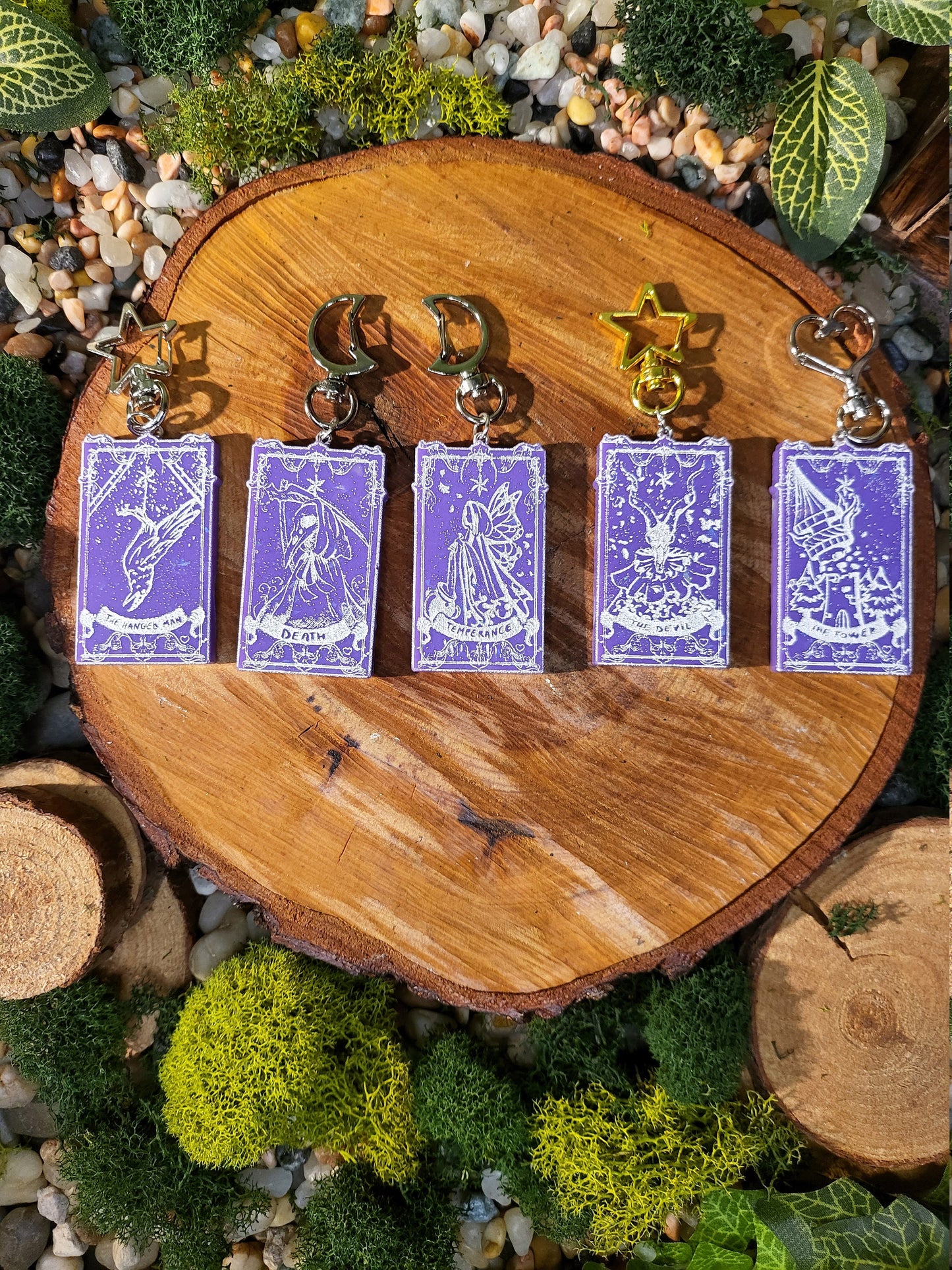 Purple and White Mini Tarot Card Keychains