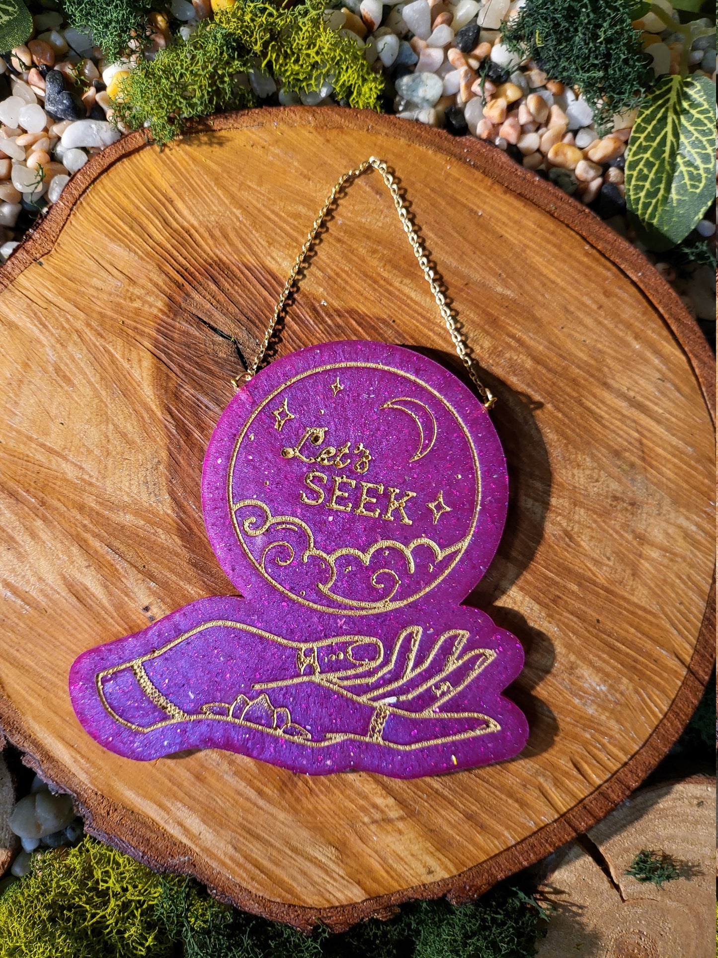 Hot Pink and Gold 'Let's Seek' Crystal Ball Wall Hanging
