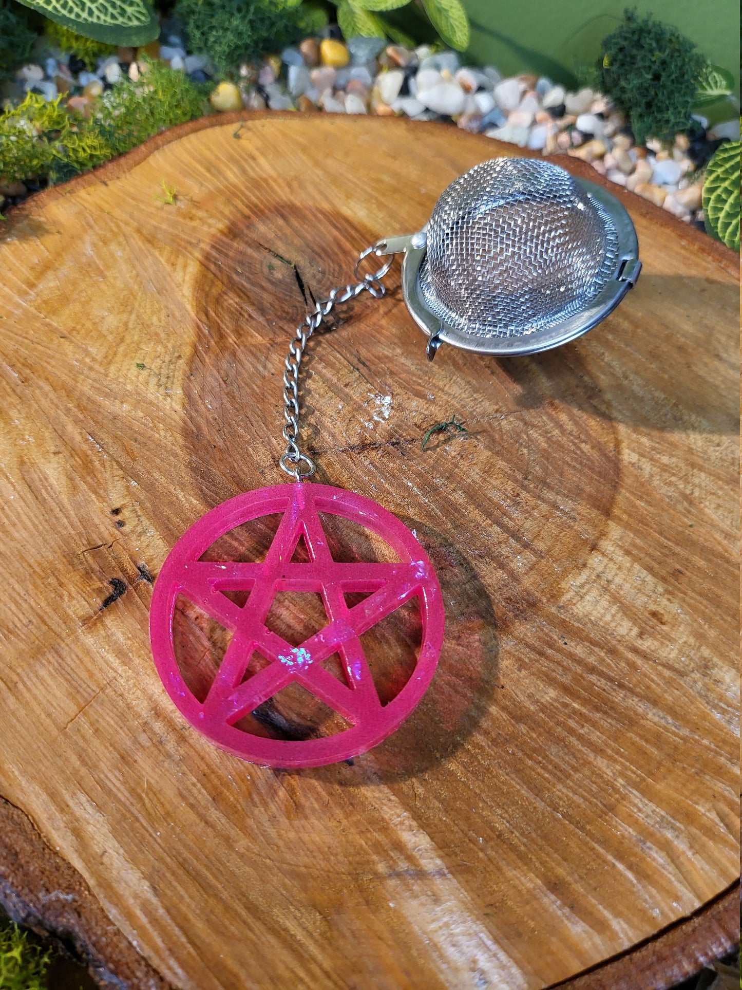 Hot Pink and Holographic Flakes Pentagram Loose Leaf Tea Ball, Tea Infuser
