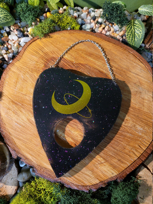 Black Galaxy and Gold Moon Planchette Wall Hanging