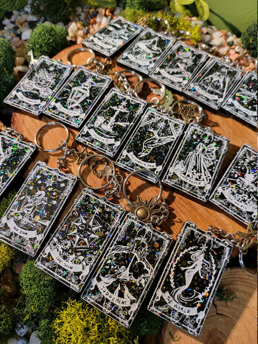Black Galaxy Glitter Mini Tarot Card Keychains