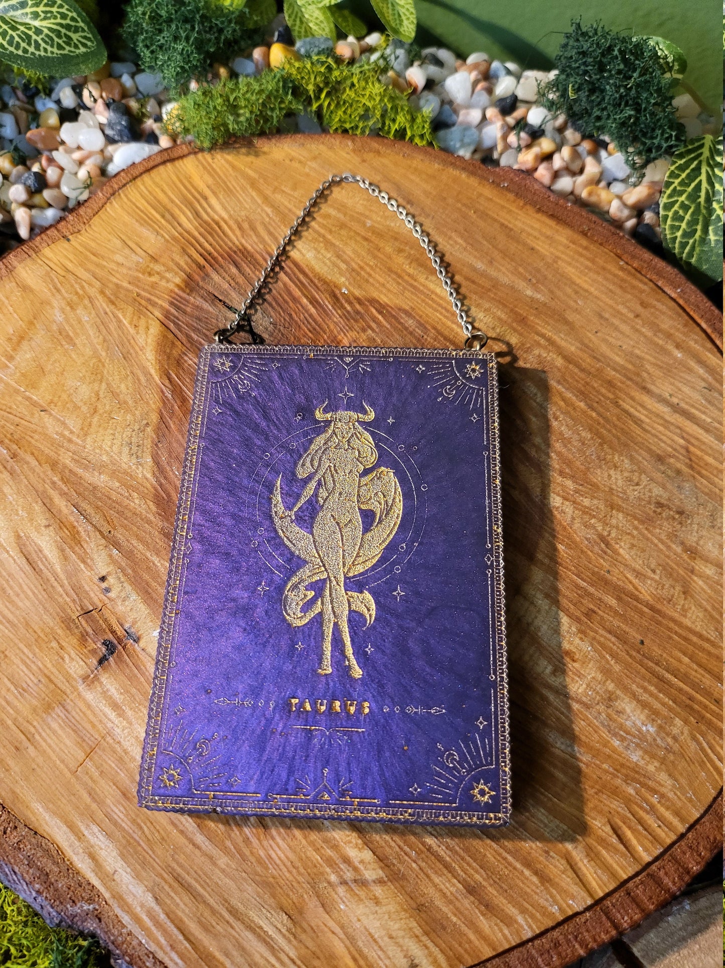 Purple and Gold Taurus Wall Hanging
