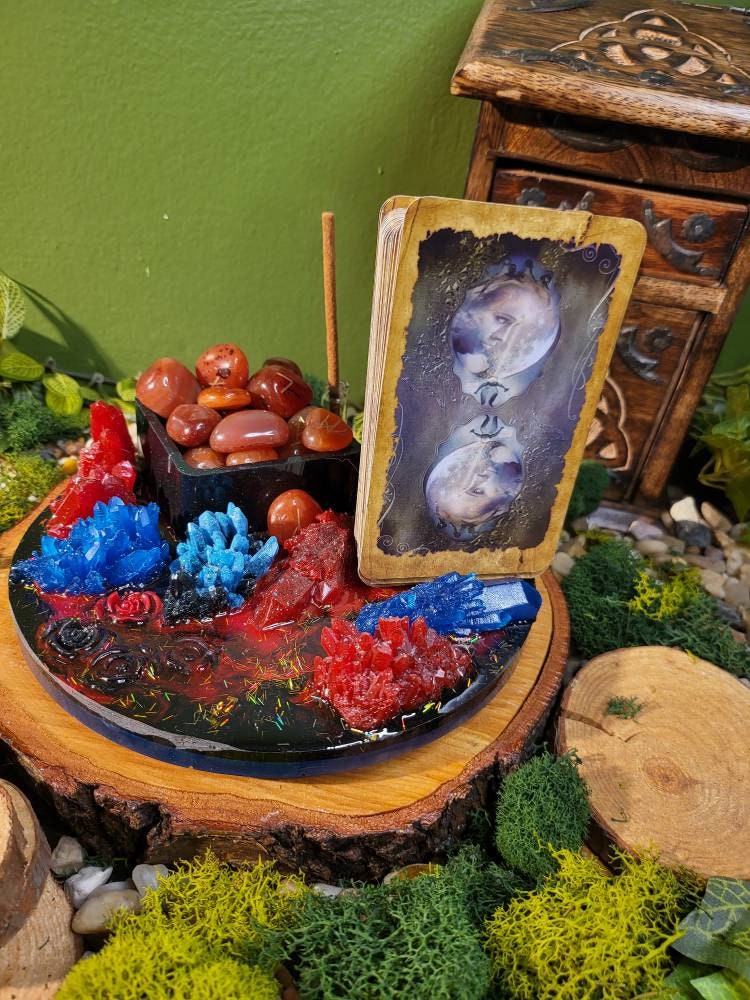 Galaxy Roses Altar Tray, Tarot Holder, Crystal Display,  Incense Holder