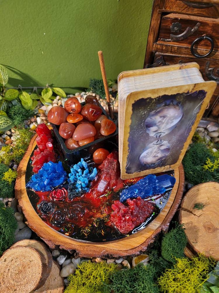 Galaxy Roses Altar Tray, Tarot Holder, Crystal Display,  Incense Holder