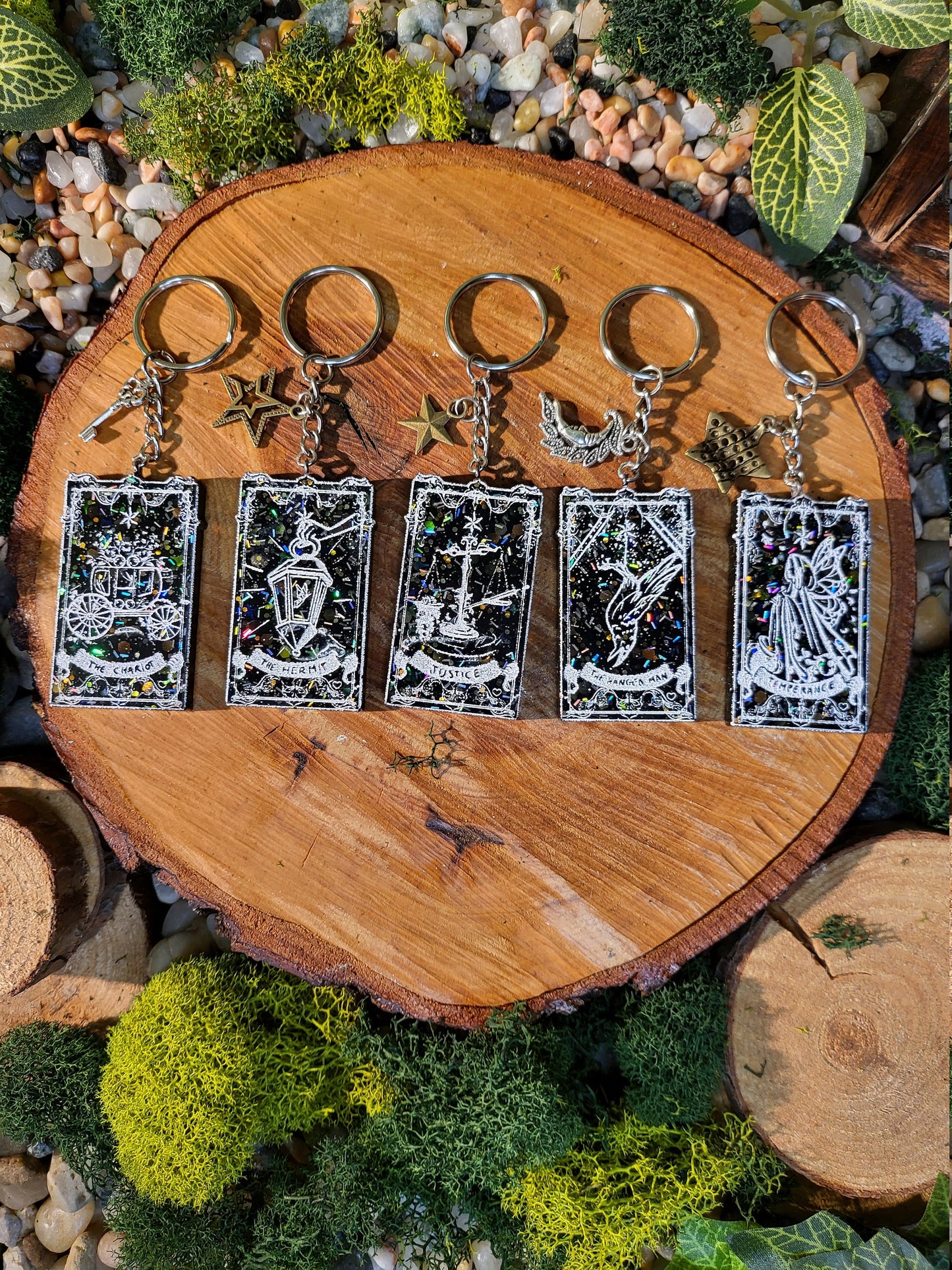 Black Galaxy Glitter Mini Tarot Card Keychains