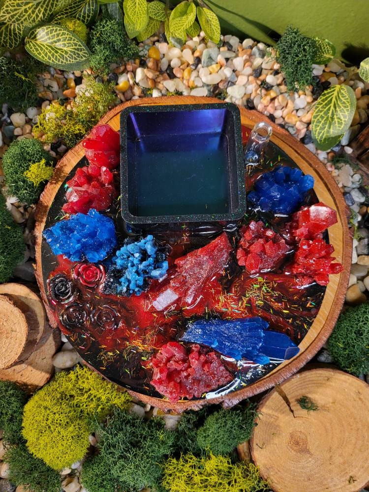 Galaxy Roses Altar Tray, Tarot Holder, Crystal Display,  Incense Holder