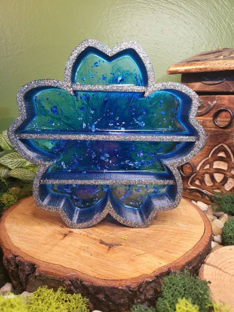 Blue Sakura Flower Shelf, Cherry Blossom Crystal Display Shelf, Small Desk Shelf