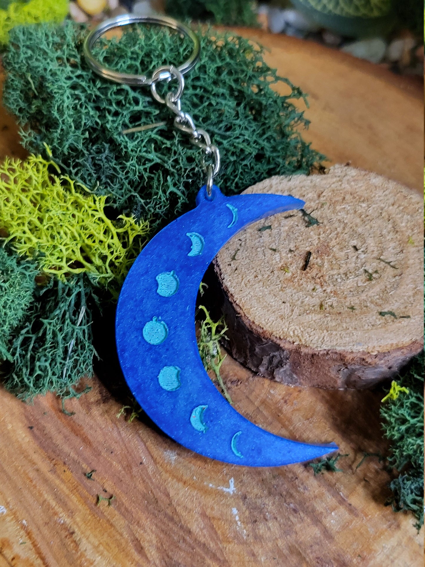 Crescent Moon Keychain with Moon Phases