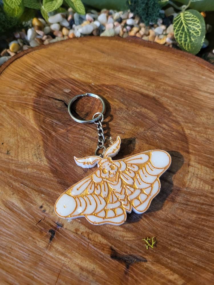 White and Gold Deathhead Moth Keychain