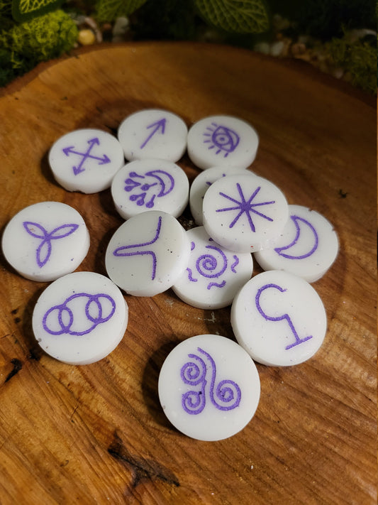 White and Purple Glitter Witch Runes, Set of 13