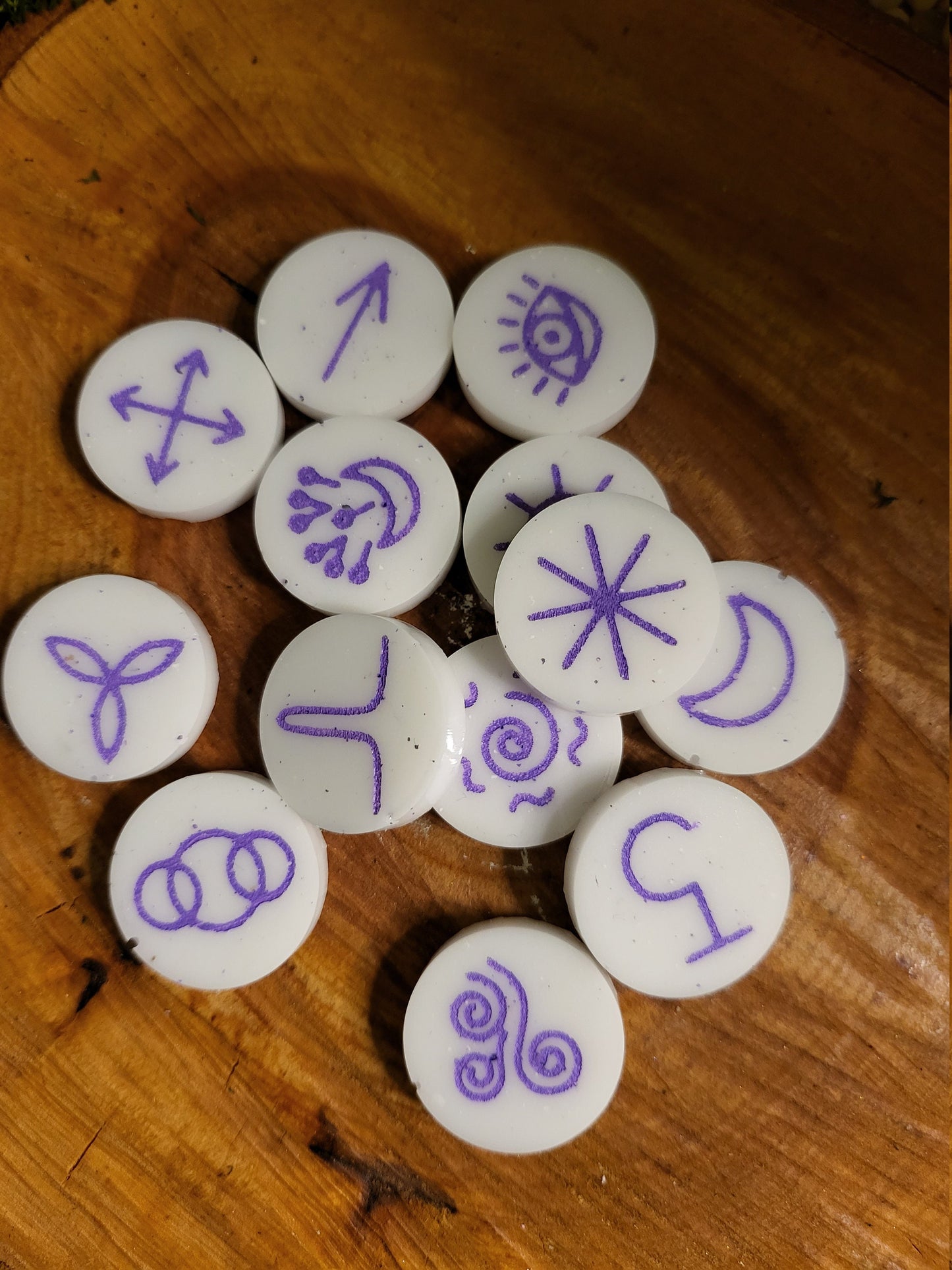 White and Purple Glitter Witch Runes, Set of 13