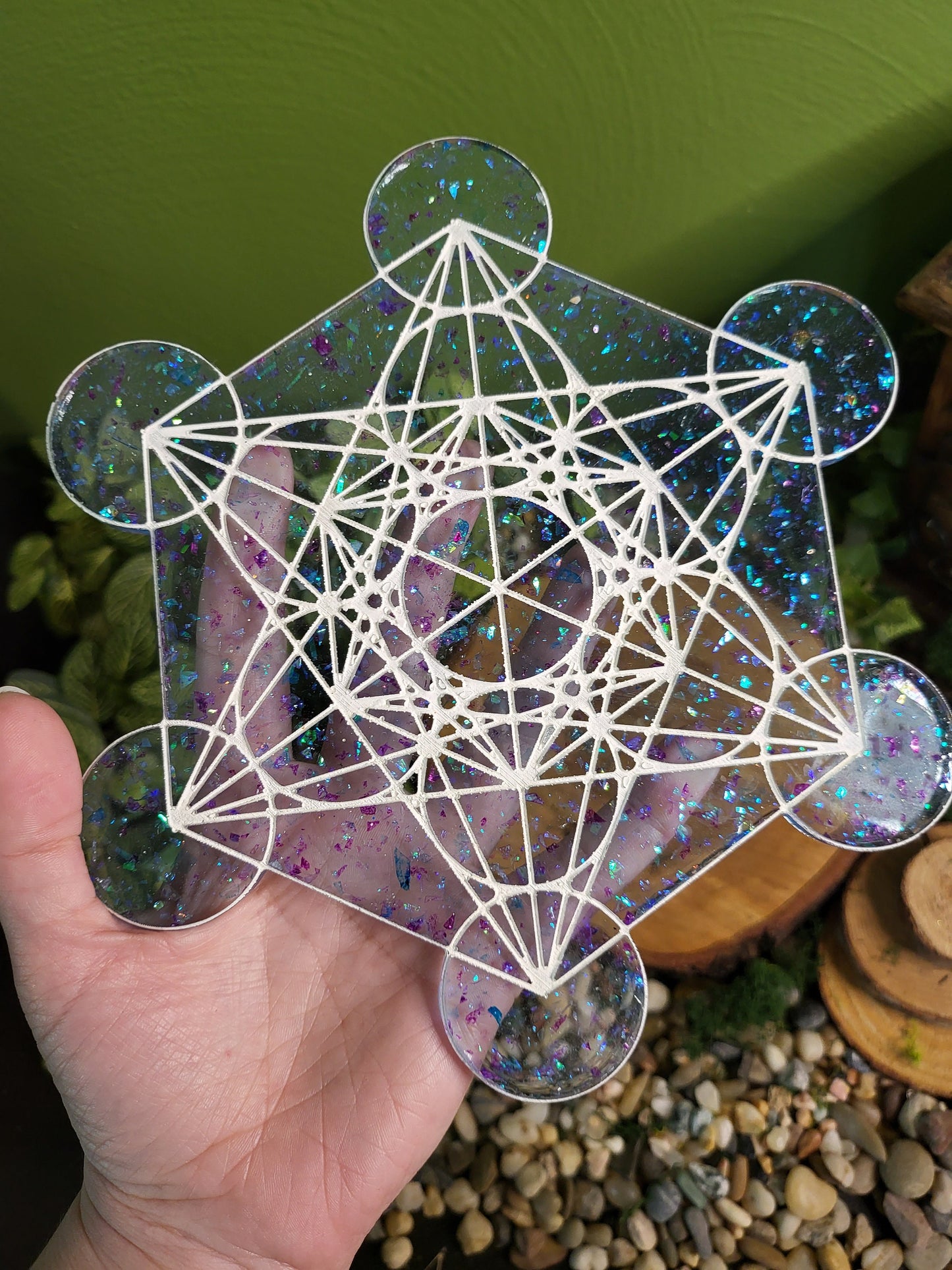 Blue Holographic Metatron's Cube Charging Tray