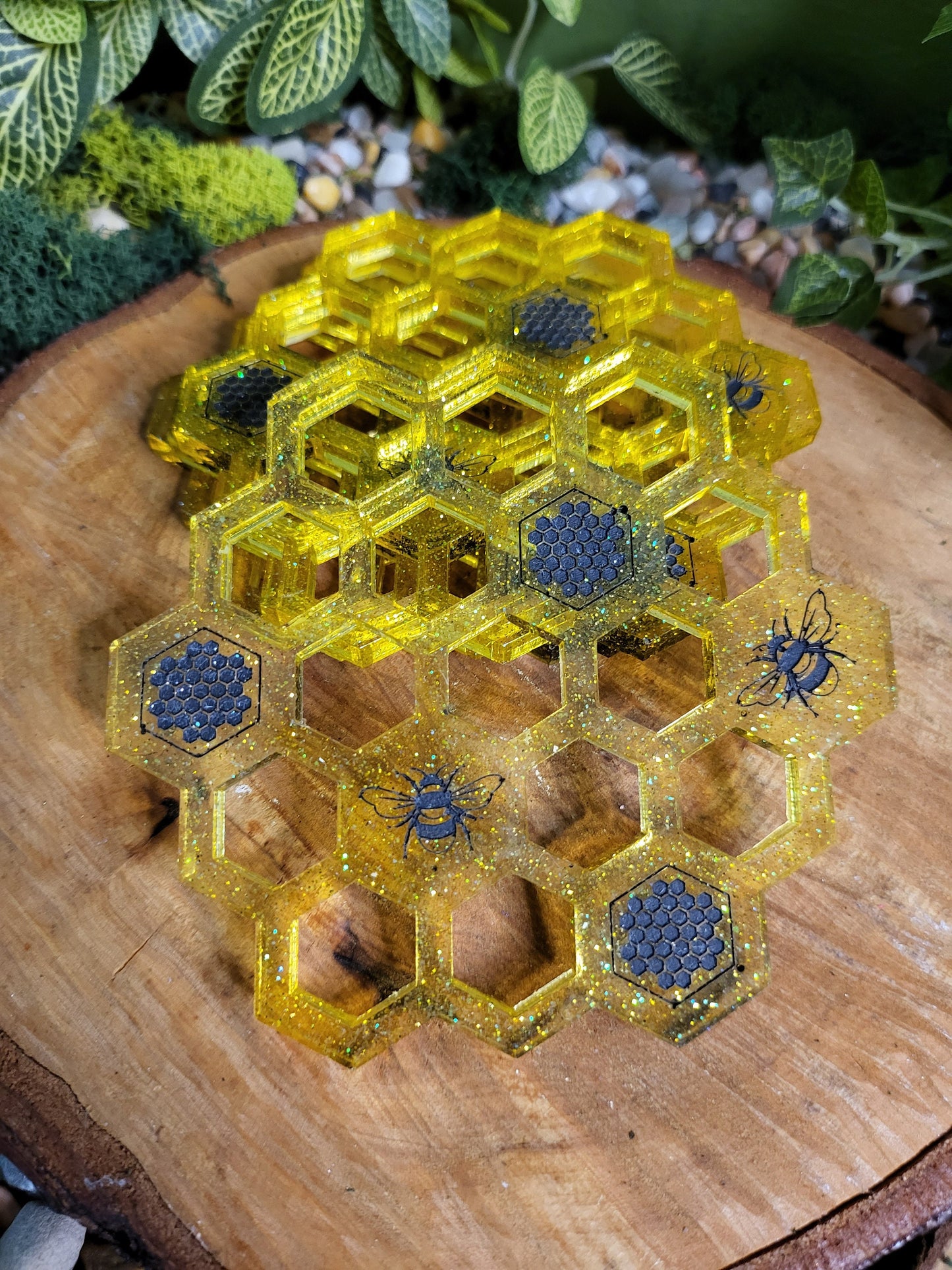 Yellow and Black Bee/Beehive Coaster Set of 4